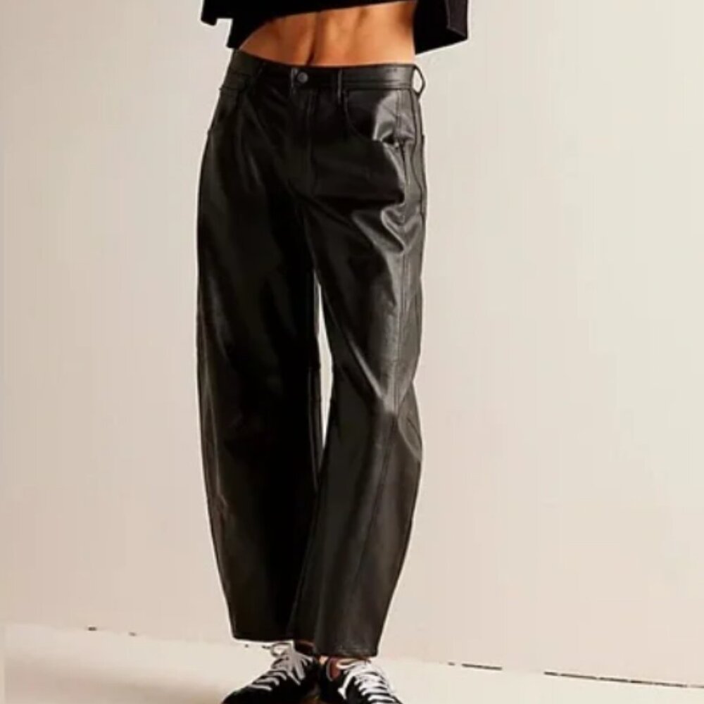 High-Rise Black Faux Leather Wide-Leg Pants